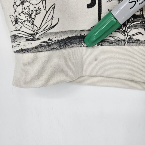 Blind Rooster Sweatshirt Mens Small Cream Japanese Landscape Graphic Floral - Picture 5 of 13